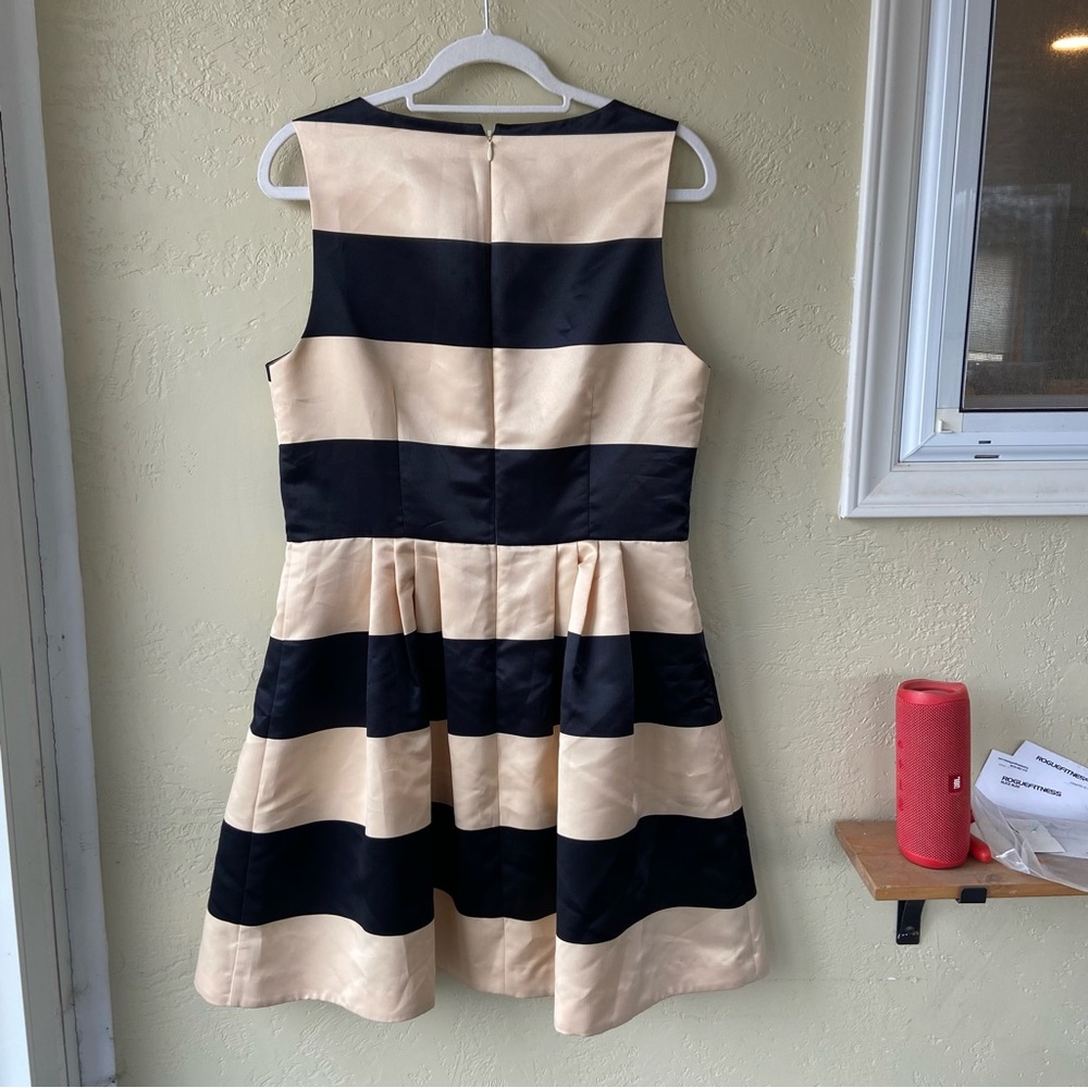 CeCe by Cynthia Steffe Stripe Satin Fit and Flare Dress Size 12 Pleated Back Zip - Picture 2 of 5